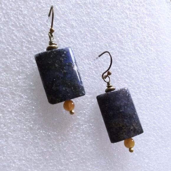 Minimalist! Night Sky + Stars! Deep Blue Speckled Jasper Earrings - Picture 7 of 7